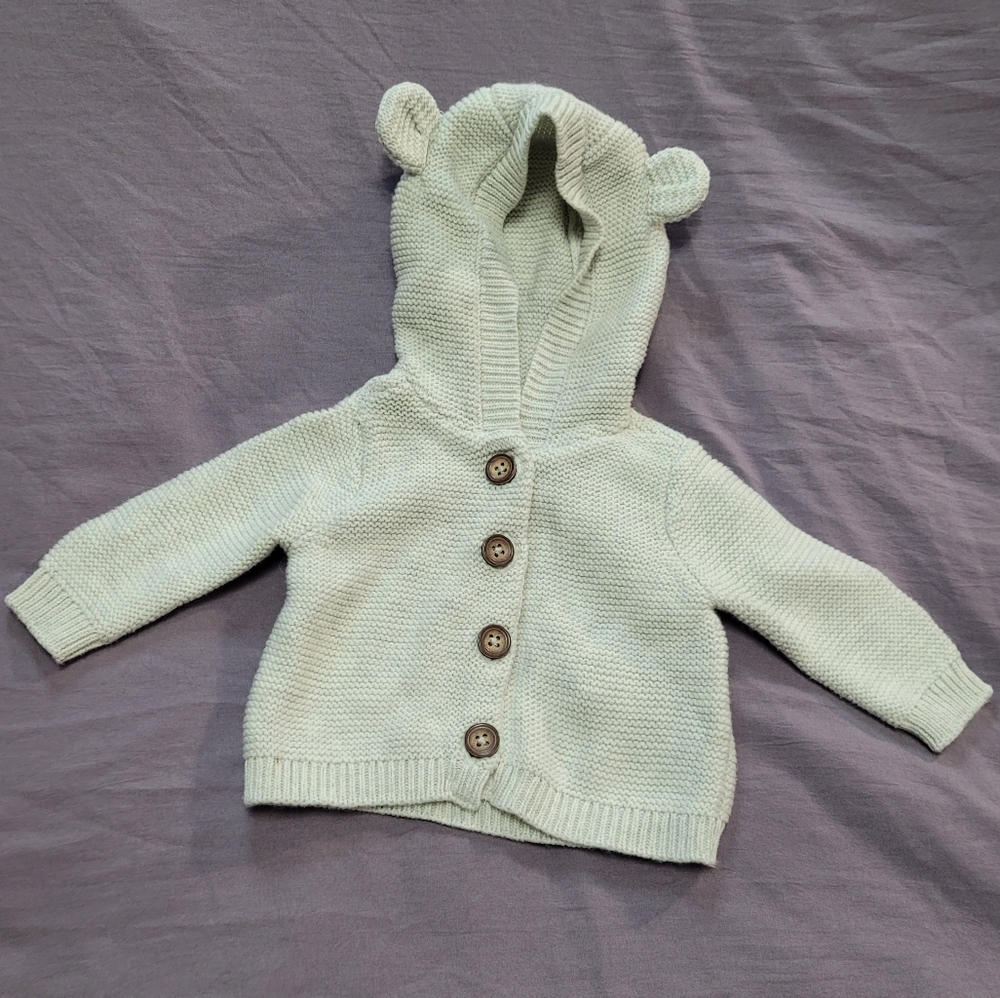 ✨️3/$25✨️ Newborn Light Grey Knit Baby Hoodie with Teddy Bear Ears